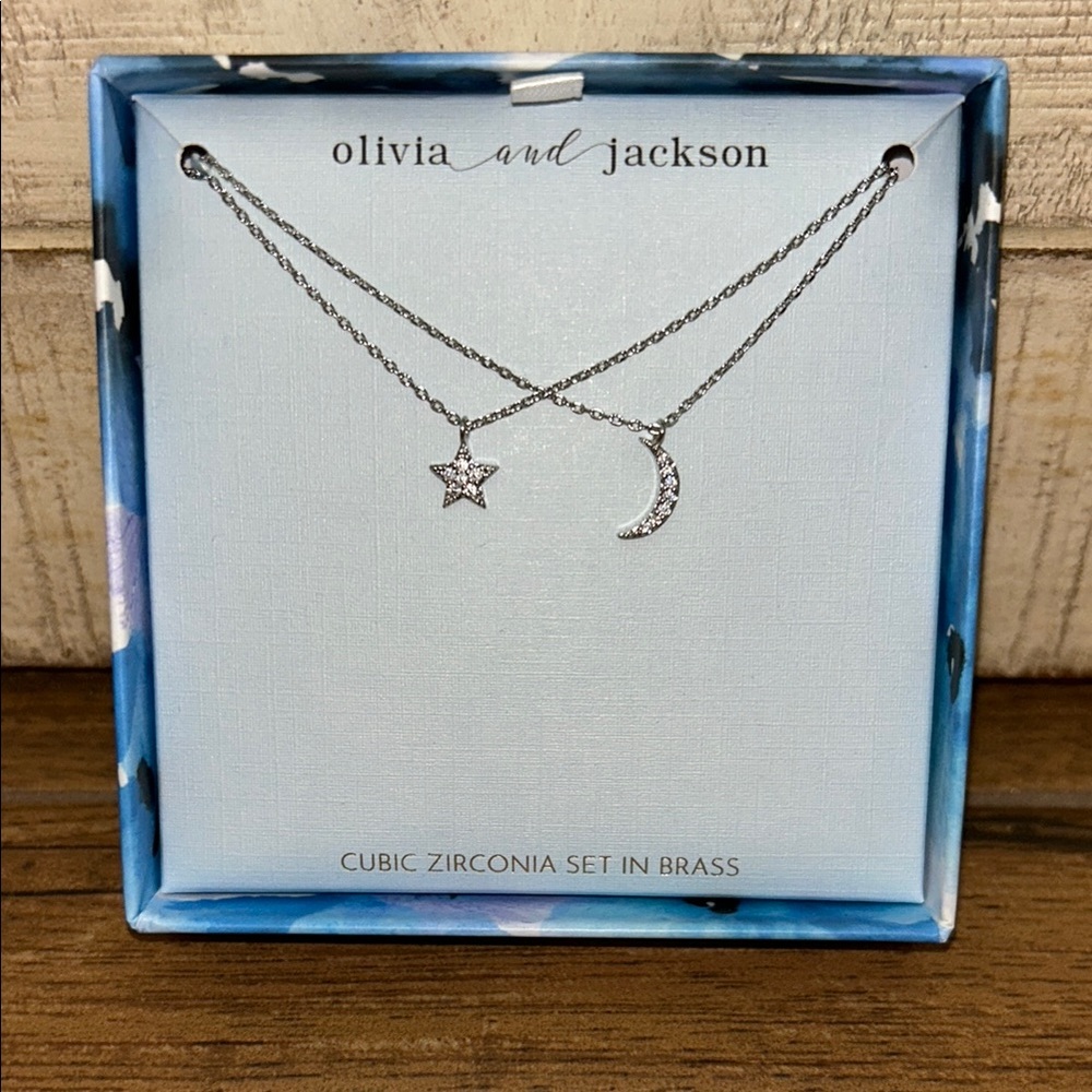 Olivia and Jackson Star and Moon Cubic Zirconia Set Necklace Set